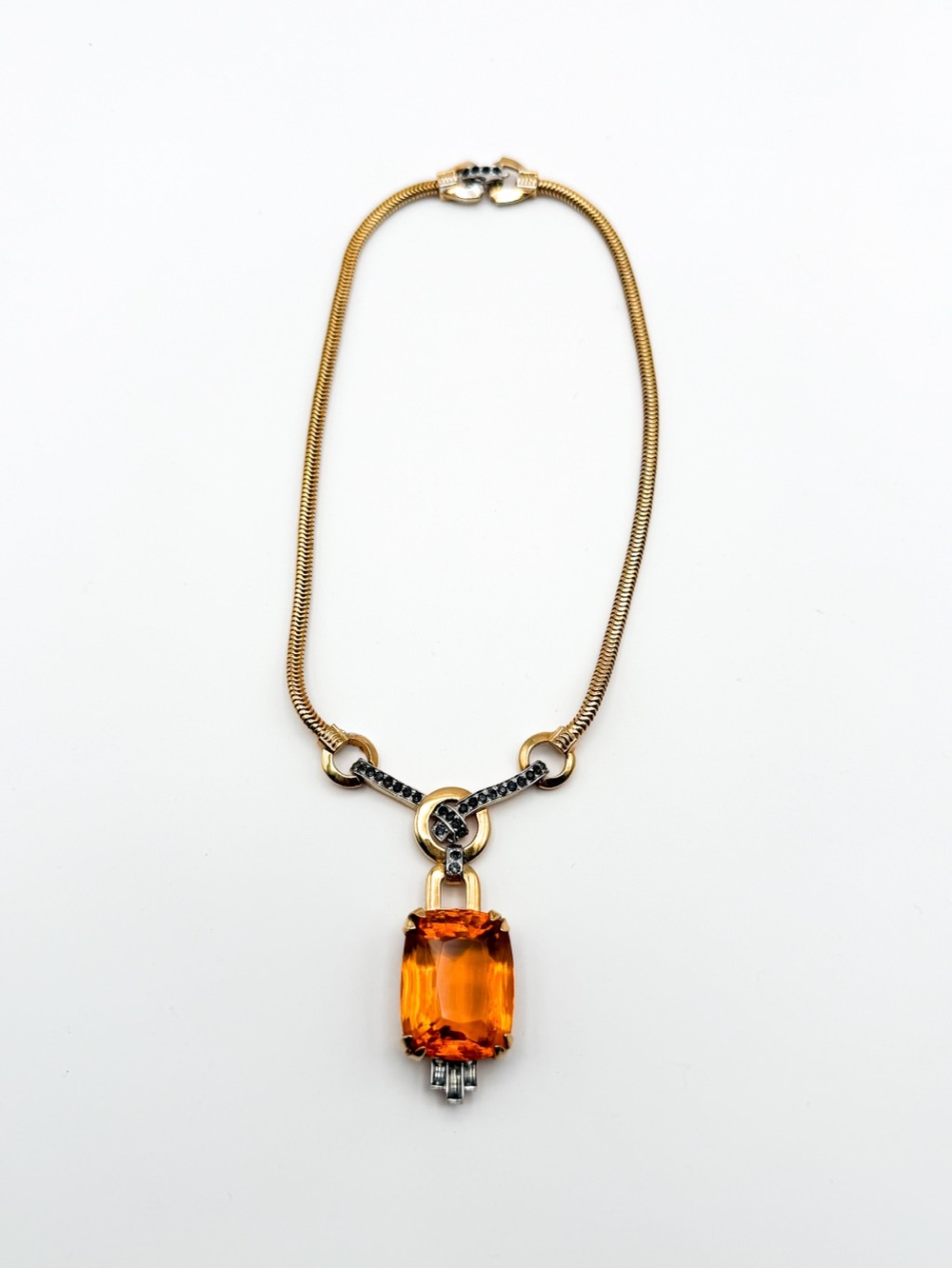 ✨ Art Deco ✨ Vintage MAZER Table-Cut Topaz/Crystal Gemstone Gold-Tone Necklace